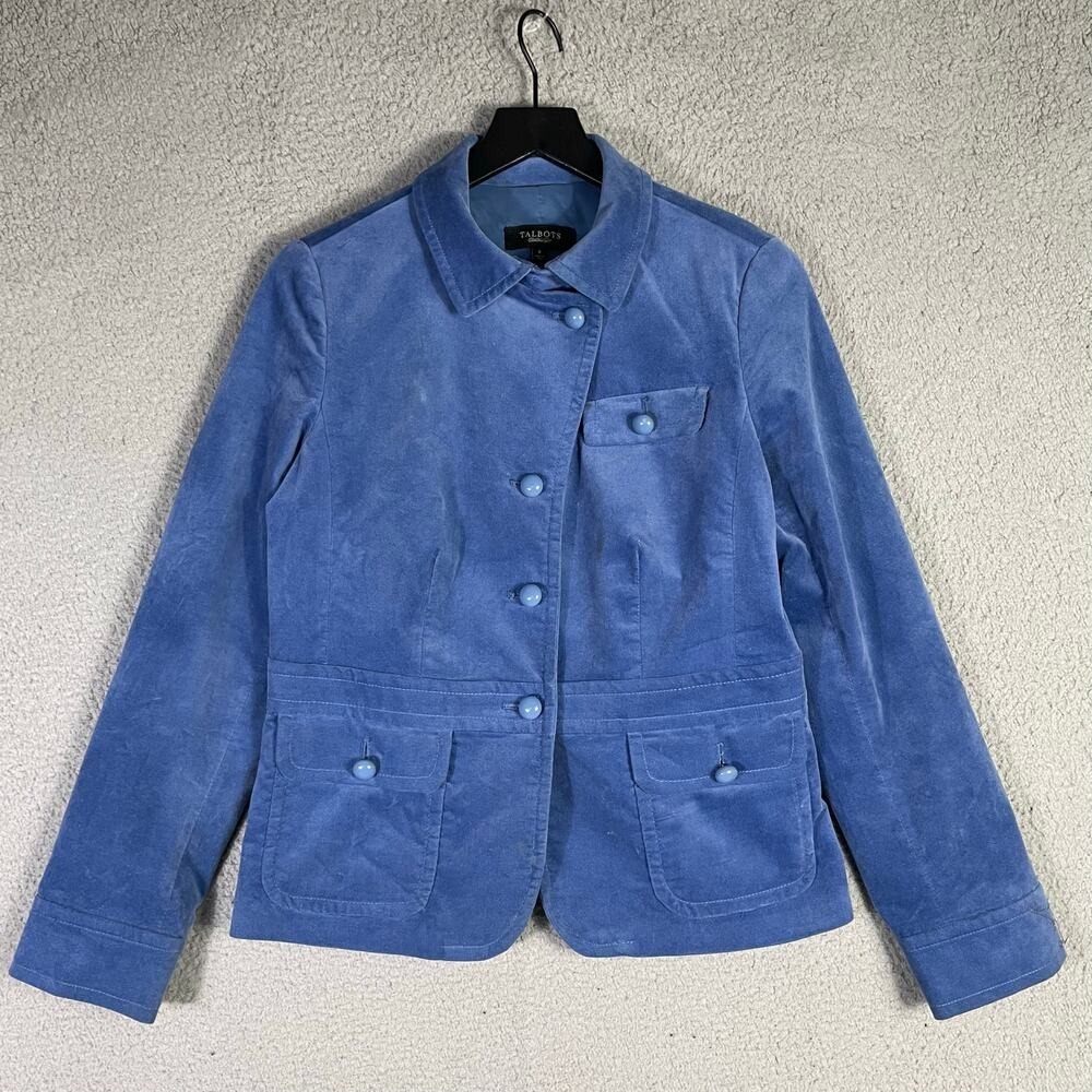 Talbots Womens Blue Corduroy Utility Jacket Mock Neck Button Front Size 8 - Picture 4 of 12
